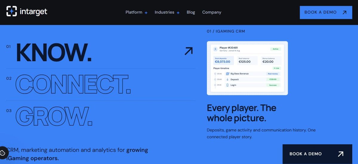 InTarget iGaming CRM homepage