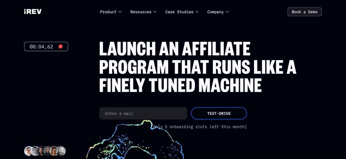 Screenshot of the IREV affiliate platform homepage, an iGaming affiliate management tool