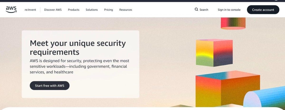 AWS homepage, the public cloud used by iGaming operators through Outposts