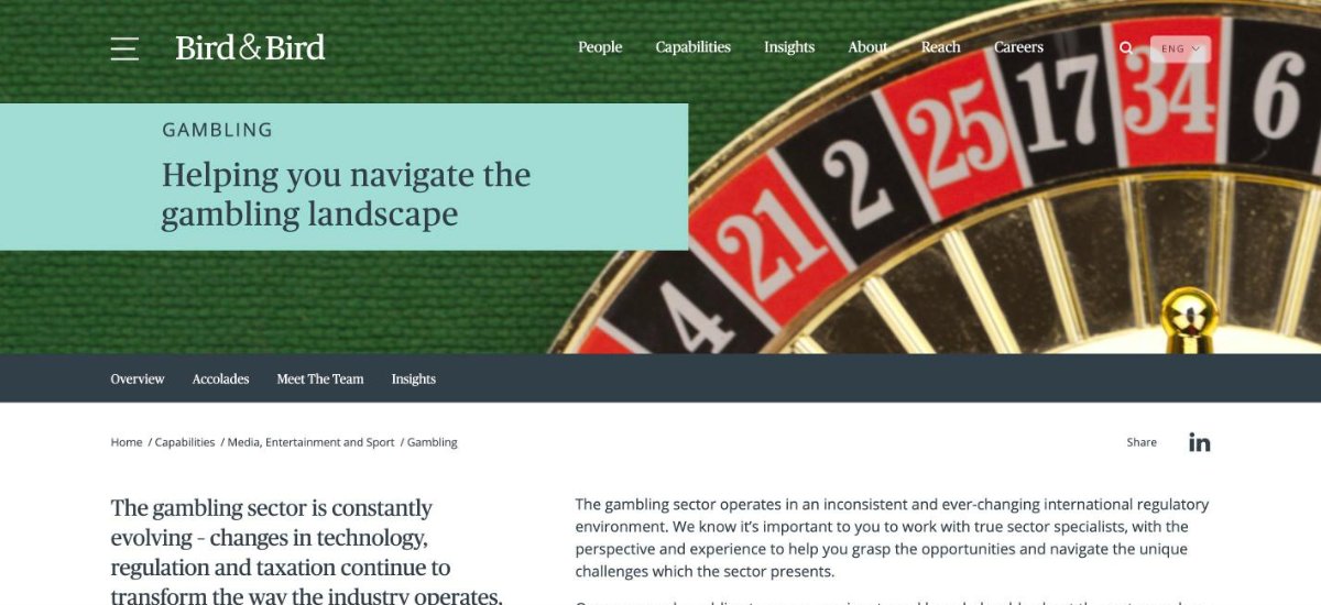 Bird and Bird gambling sector practice page