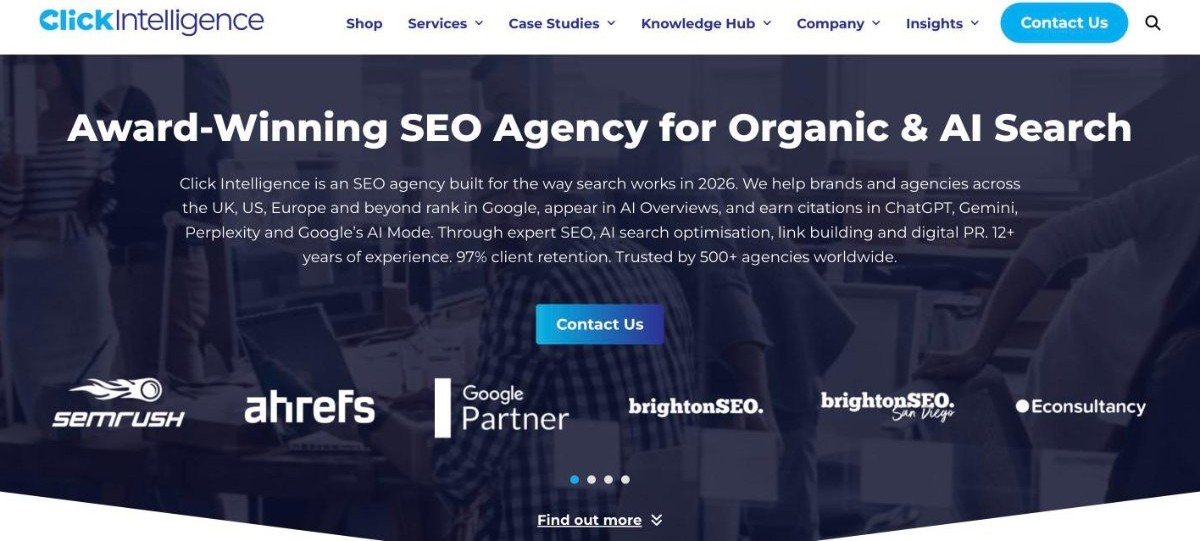 Click Intelligence homepage, a UK SEO and outreach agency