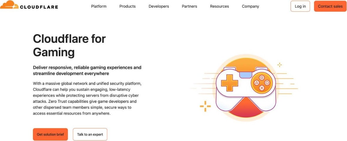 Cloudflare gaming page for DDoS protection and WAF