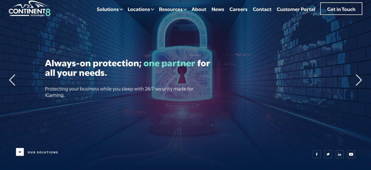 Continent 8 Technologies homepage, a specialist regulated iGaming hosting provider