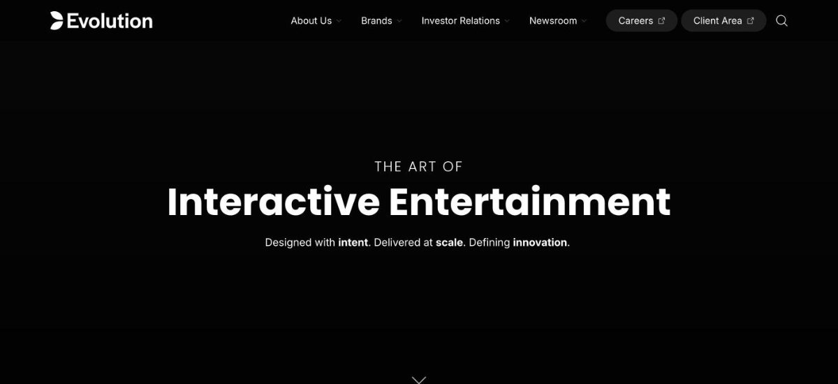 Evolution website homepage, owner of NetEnt, Red Tiger, Big Time Gaming and Nolimit City