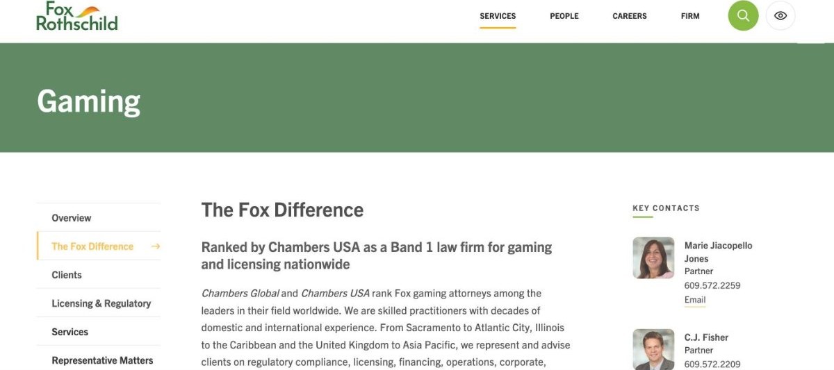 Fox Rothschild gaming practice page