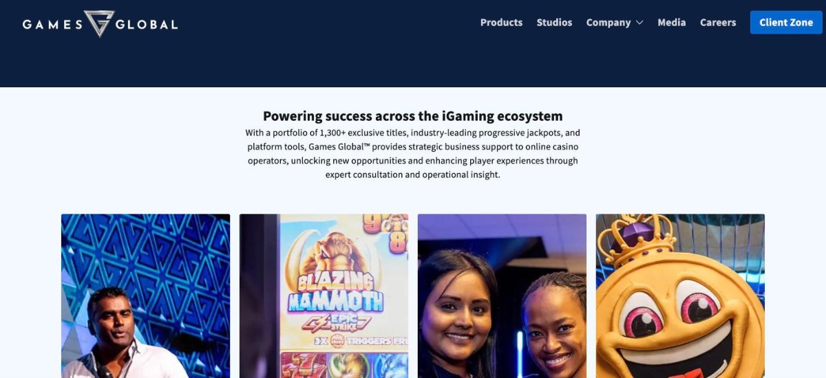 Games Global website homepage, slot and jackpot supplier