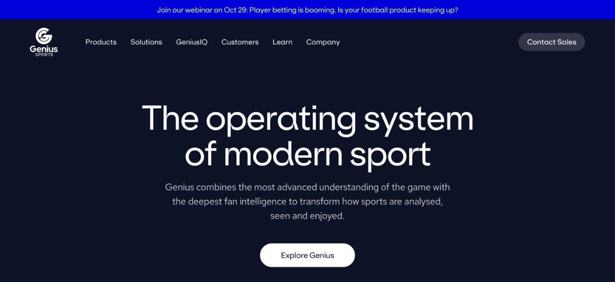 Genius Sports homepage, the official NFL and Premier League betting data provider