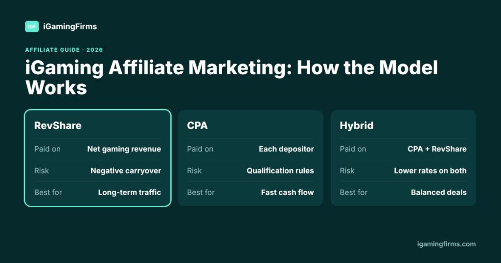 iGaming affiliate marketing models compared: RevShare, CPA and hybrid deals