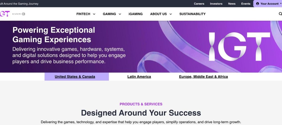 IGT website homepage, US slot supplier behind Cash Eruption
