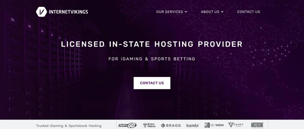 Internet Vikings homepage, an iGaming hosting provider with US multi-state data centres