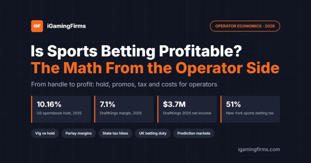 Is sports betting profitable: operator math from handle to profit, with 10.16% US hold in 2025, DraftKings margin and net income, and the New York 51% tax rate