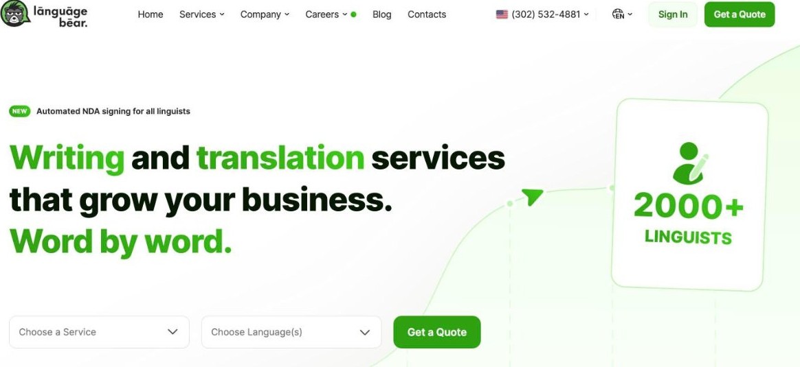 Language Bear iGaming translation services homepage