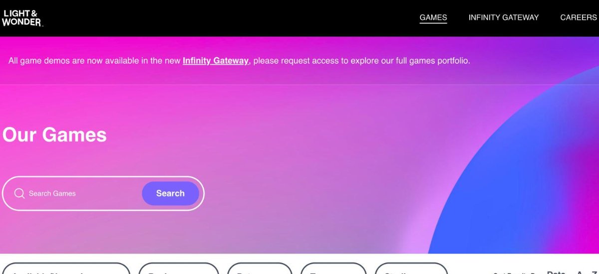Light and Wonder iGaming homepage, operator of the OpenGaming aggregation platform