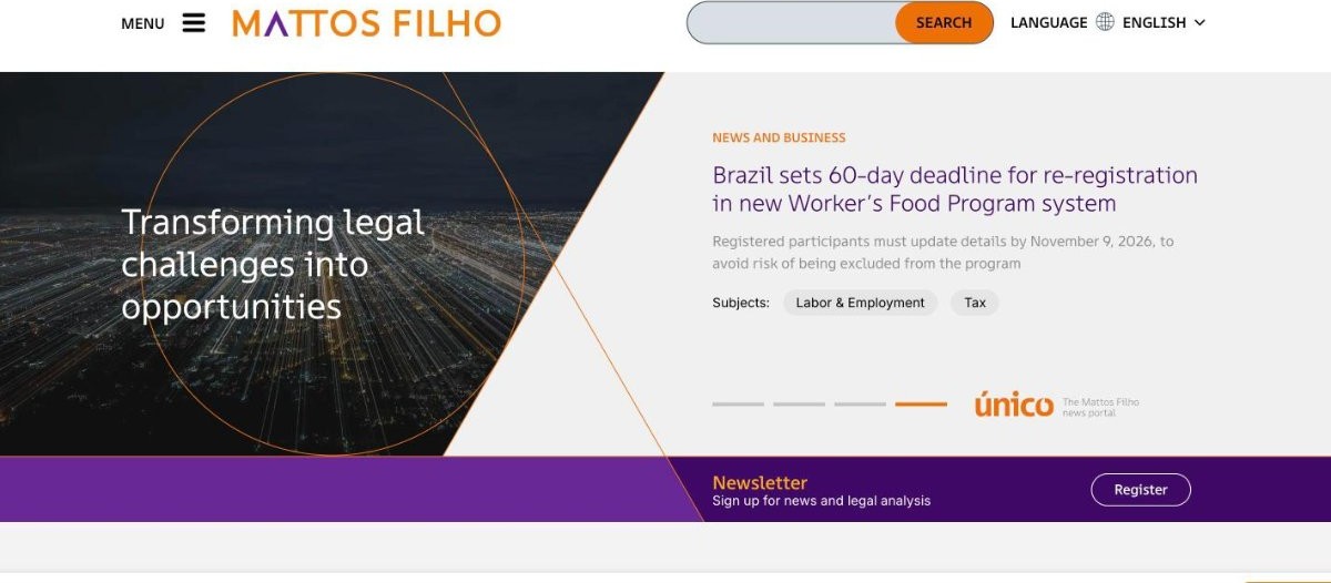 Mattos Filho homepage, a São Paulo law firm advising on Brazilian betting regulation