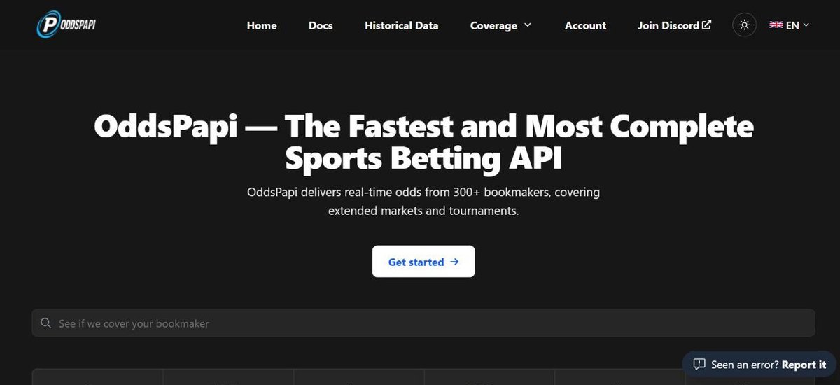 OddsPapi odds API homepage