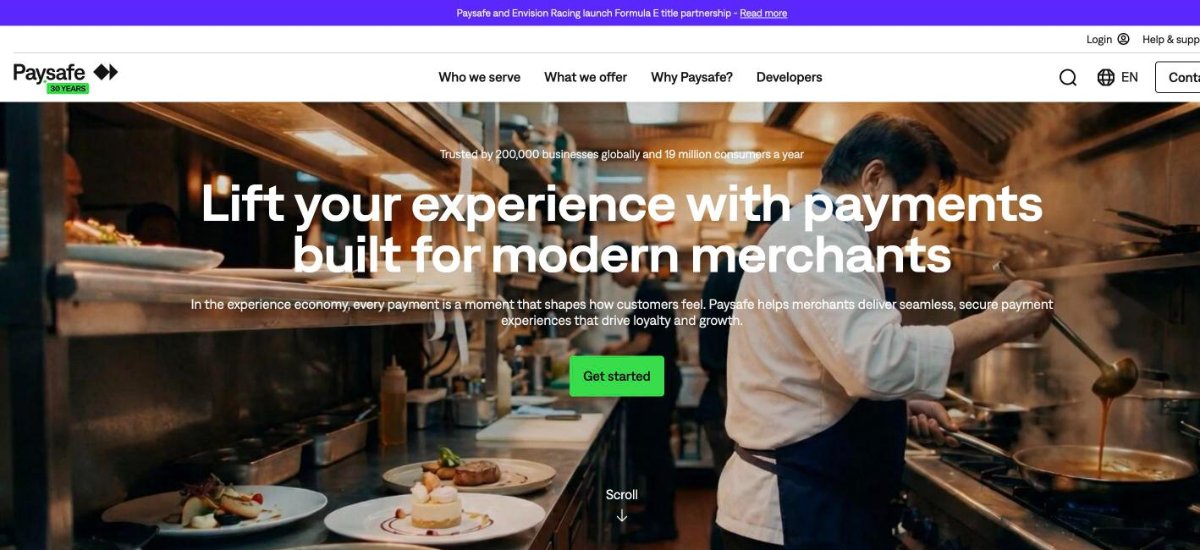 Paysafe homepage for its Skrill, Neteller and merchant payment services