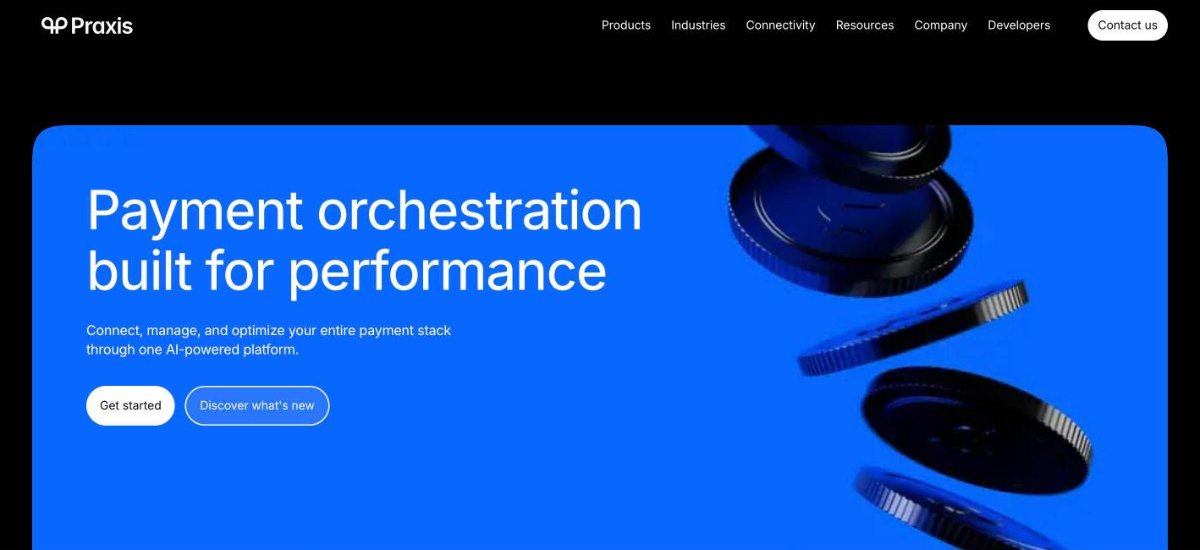 Praxis Tech homepage for its iGaming cashier and payment orchestration platform