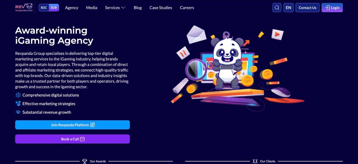 Revpanda homepage, an iGaming marketing group with SEO and digital PR services