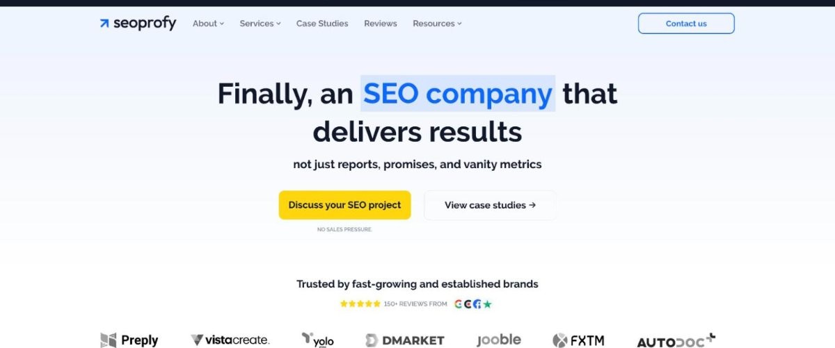 SeoProfy homepage, an Orlando-based SEO agency with iGaming pricing