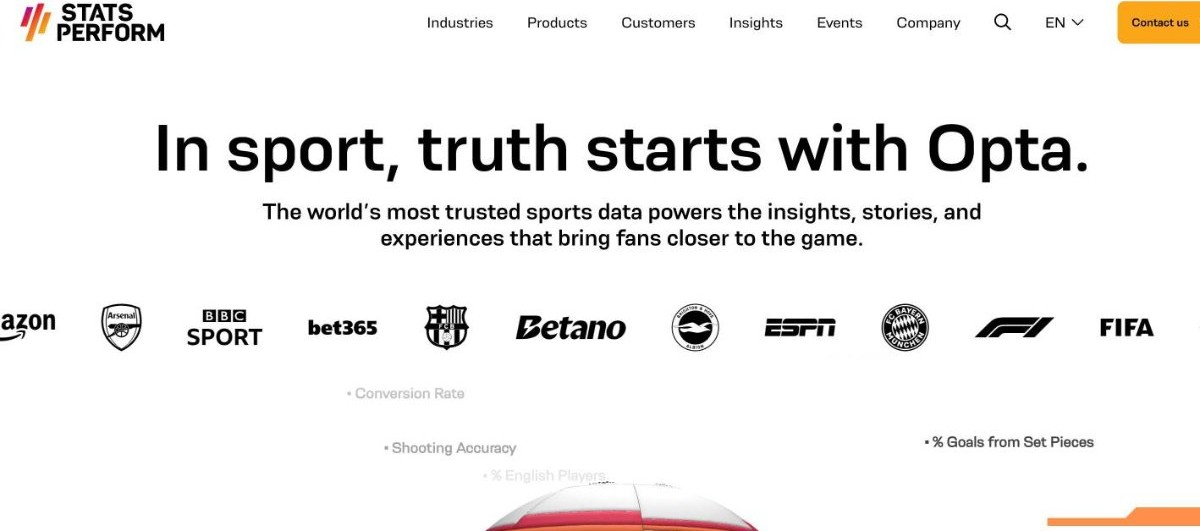 Stats Perform homepage, owner of the Opta and RunningBall sports data brands