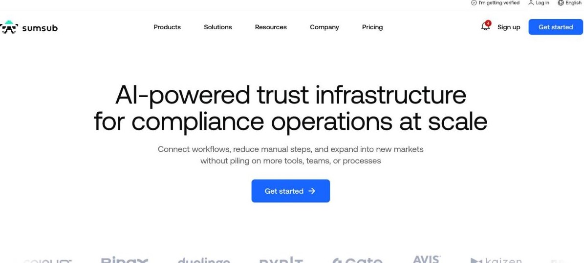 Sumsub gaming KYC and AML platform homepage