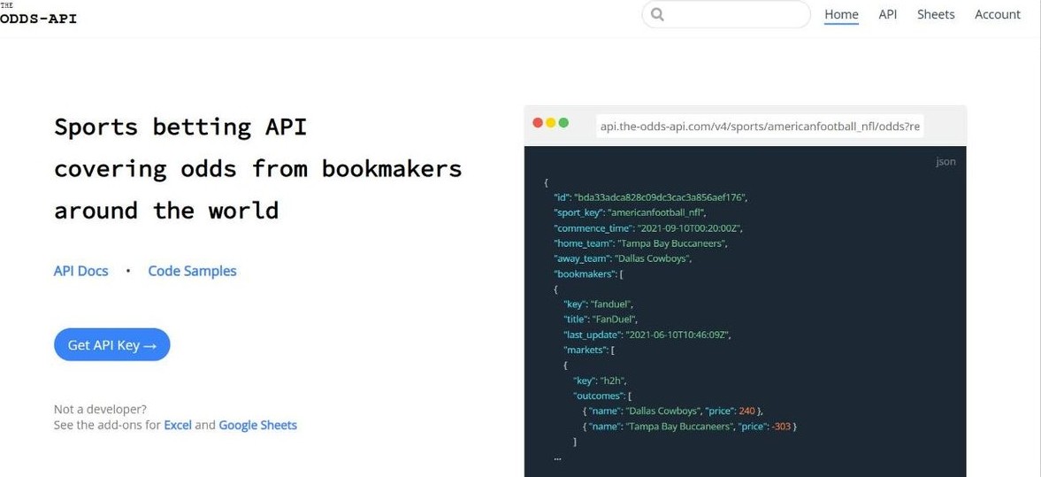 The Odds API odds API homepage