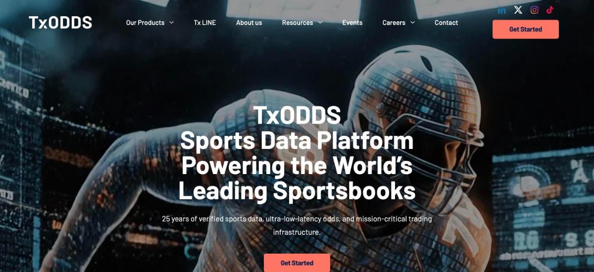 TXODDS homepage promoting its low-latency odds and scores feeds for trading teams